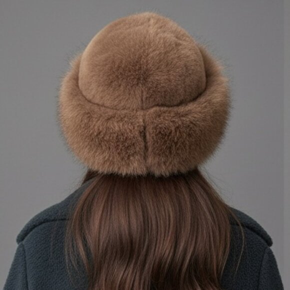 Brown Faux Fur Winter Bucket Hat - Picture 4 of 4
